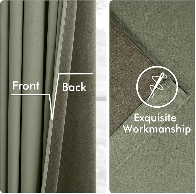 MIULEE Velvet Curtains 50W x 96L 2 Panels Sage Green Blackout Curtains | Luxury - Image 6
