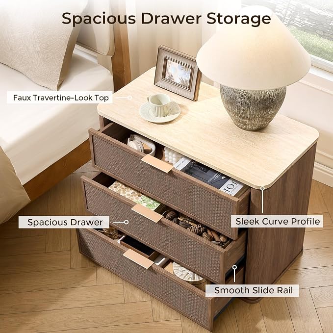 Night Stand, 30.71" W Rattan Nightstand - Image 5