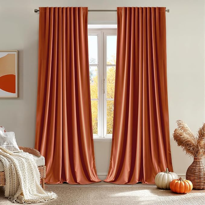MIULEE Fall Burnt Orange Velvet Blackout Curtains Pinch Pleat 52" Wx108 L | 2 by MIULEE