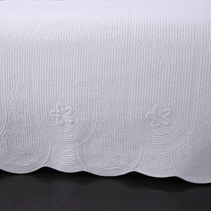 ROOMLIFE Quilt Set Queen Size 3D Floral Embroidery Pattern 3-Piece Cotton - Image 2