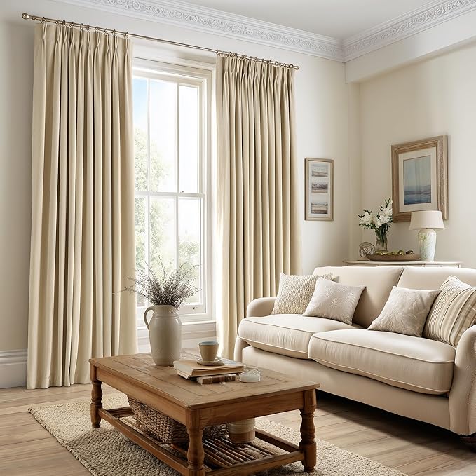 120 Inch Long Beige Velvet Curtains Elegant Luxury Boho Light Blocking Blackout - Image 2