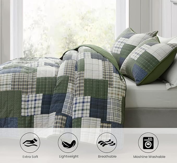 Chezmoi Collection Cedar 3-Piece Printed Patchwork Quilt Set, Queen Size - Image 6