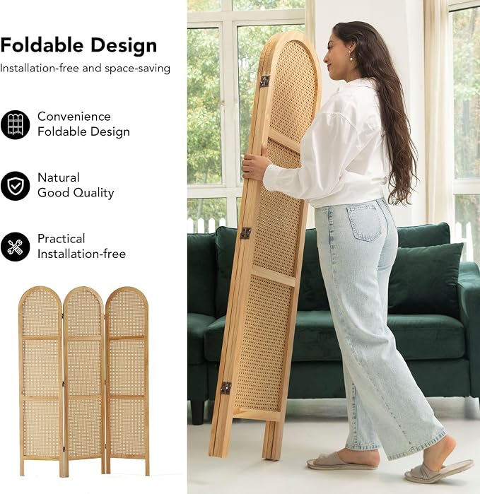 Svimi Room Dividers and Folding Privacy Screens, Pine Wood 5.6 Ft Double Hinged - Image 3