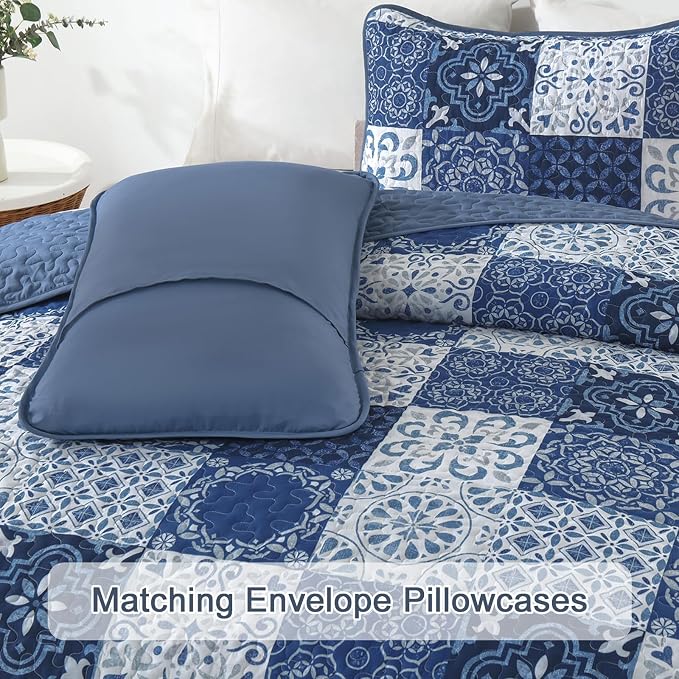 Dobuyly Quilt Set Queen Boho Plaid Patchwork Bedspreads Coverlet, Lightweight - Image 7