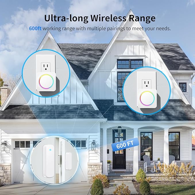 Door Chime, Door Sensor Chime When Door Opens, BITIWEND Door Entry Alarm for Business/Home/Office/Store, 600 FT Range, 32 Chimes 5 Adjustable Volume Door Ringer Alert 1Sensor + 2Receivers White