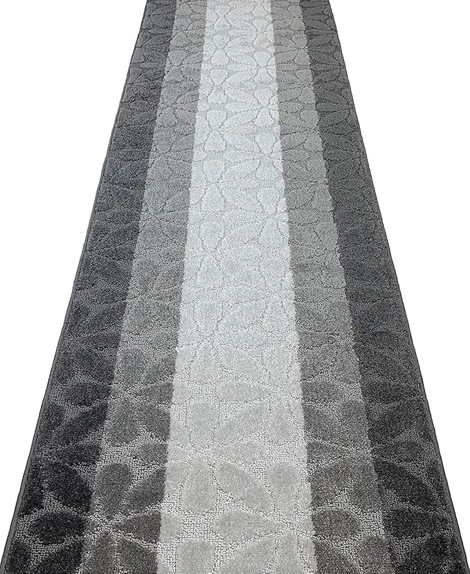 Custom Length Hallway Runner Rug,Slip Resistant,Flower Grey, 26 Inch X 18 feet, Sold and Priced Per Foot