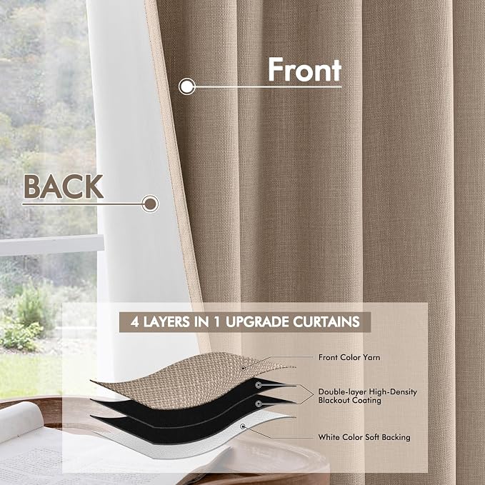 MIULEE 100% Blackout Back Tab Pleat Linen Curtains 50" Wx90 L, Copper Brown | 2 - Image 5