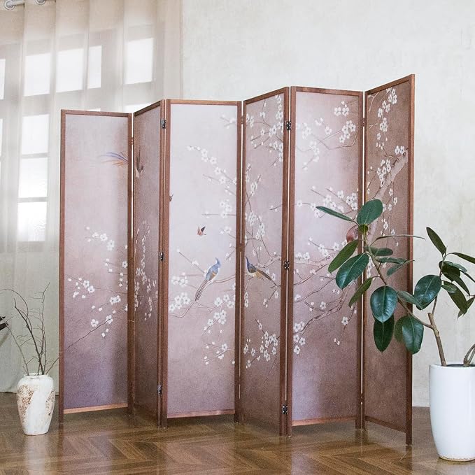 6 Panel Room Divider, 5.6 ft Tall Blackout Folding Privacy Screen by PawlaBay
