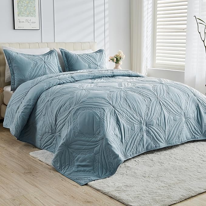 Kingnex Oversized King Bedspreads 128x120 Ultrasonic Quilted Blue | Extra Wide by Kingnex