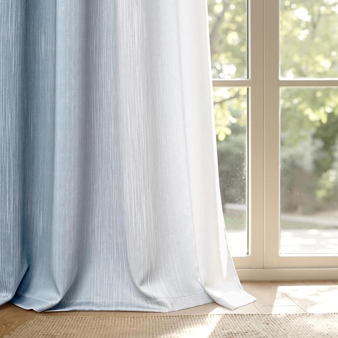 MIULEE Chambray Blue and Greyish White Ombre Blackout Curtains 52Wx63L | Full - Image 9