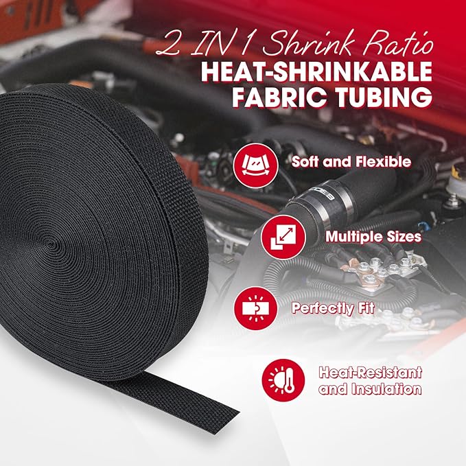 Sonoreboom 2 in 1 Heat Shrink Braided Sleeving Fabric Tubing-Ideal fit Irregular Shape Hose/Cable/Wire (1/2"(12mm), 60FT)