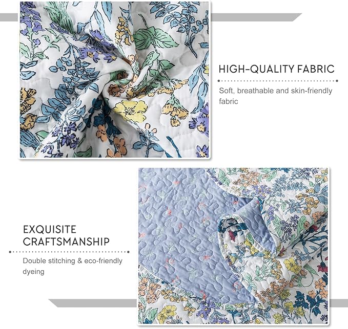 3-Piece Quilt Set Quilted Bedspread Lightweight Coverlet Set Garden Style - Image 4