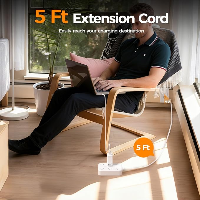 TESSAN 5Ft Grey Extension Cord - Image 6