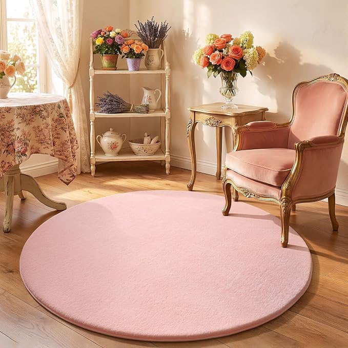 Pink Round Area Rug 5ft Washable Circle Rug - Image 4
