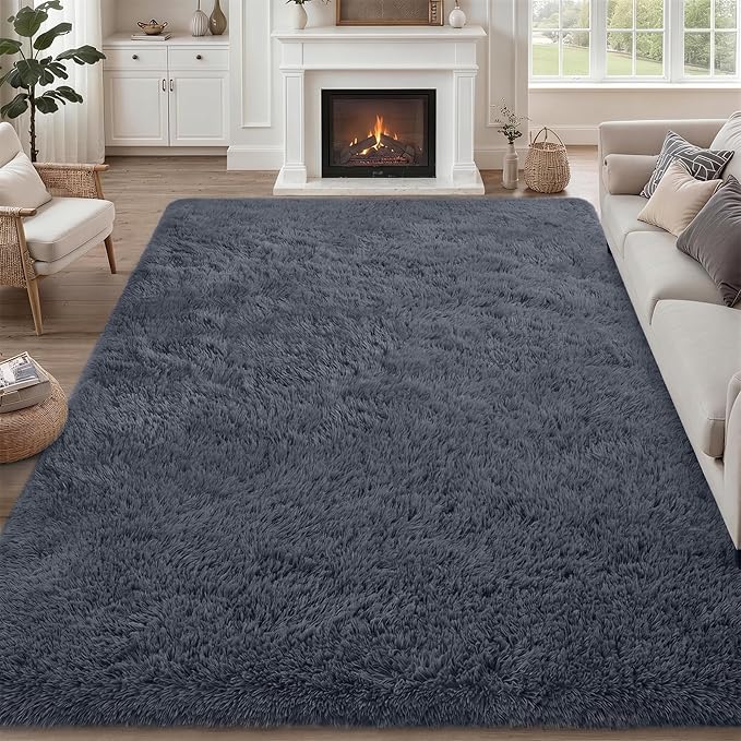 8x10 Area Rug Living Room Bedroom: Fluffy Plush Shag Carpet Grey | by Luxturiy