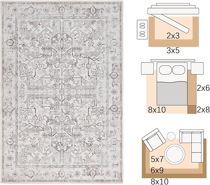 jinchan Lima Kitchen Runner Rug 3x10 - Vintage Floral Machine Washable Non-Slip Hallway Runner Rug with Rubber Backing Ultra-Thin Carpet for Bedroom Laundry Room Farmhouse (3x10ft, Taupe)