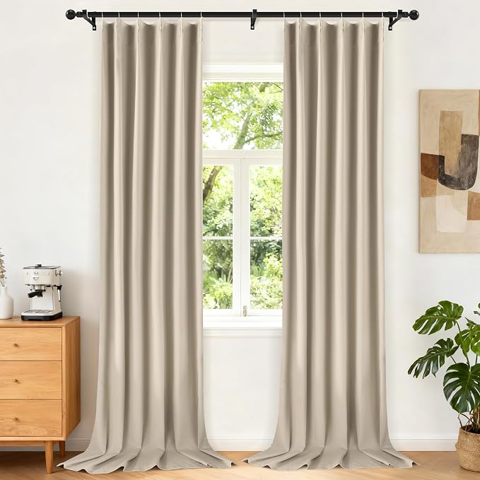 Etherealveil Taupe Pinch Pleated Blackout Curtains 2 Panels 40"x102" | Back Tabs by Etherealveil