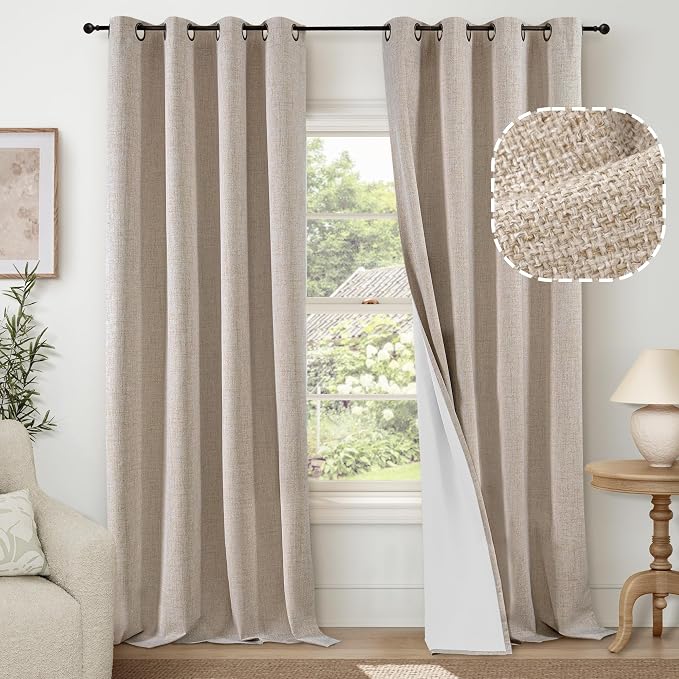 Beige Linen Blackout Curtains for Living Room by Lajode