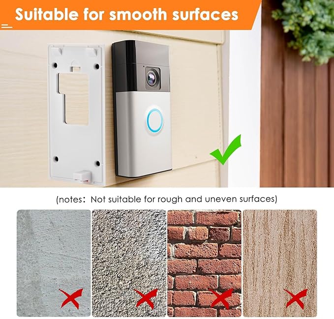 Fansoun Adhesive Video Doorbell Mount for Ring Battery Doorbell(2024 Release) No Drilling Camera Door Mounting Holder Bracket Accessories for Apartments Office Houses (White)