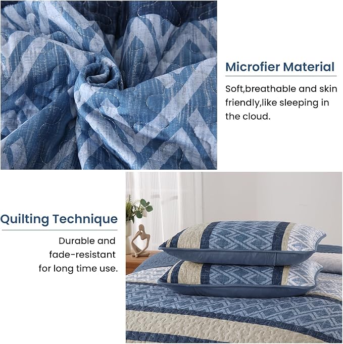 Dinjoy King Size Quilt Set Boho, Soft Striped Bedspreads, 3 Pieces Lightweight - Image 5