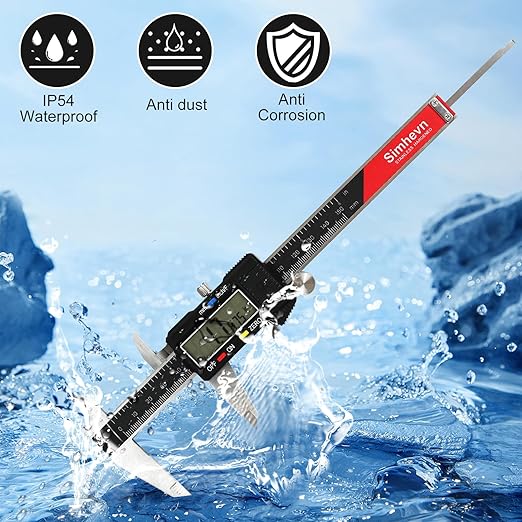 Simhevn Digital Caliper Measuring Tool,with Large LCD Screen, Easy Switch Inch/MM/Fraction,6inch/150mm Stainlee Steel Caliper and 8inch/200mm Stainlee Steel Ruler for DIY/Household
