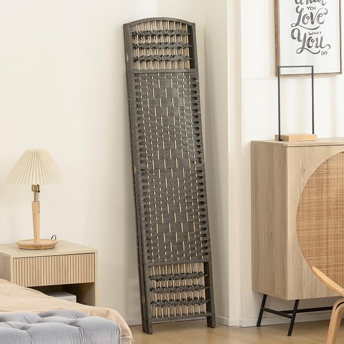 HOMCOM 4 Panel Room Divider, Folding Privacy Screen, Dark Gray | Room Separator - Image 9