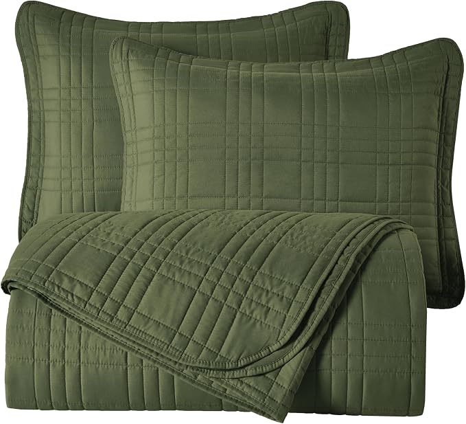 Chezmoi Collection Kingston Queen Size Bedspread Set, 3-Piece Olive Green - Image 9