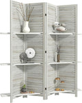 HOMCOM Room Divider with Shelves, 4 Panel, Distressed White | Wood Privacy by HOMCOM