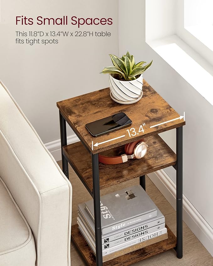 VASAGLE Side Table, Small End Table, Tall Nightstand, Steel Frame | - Image 6