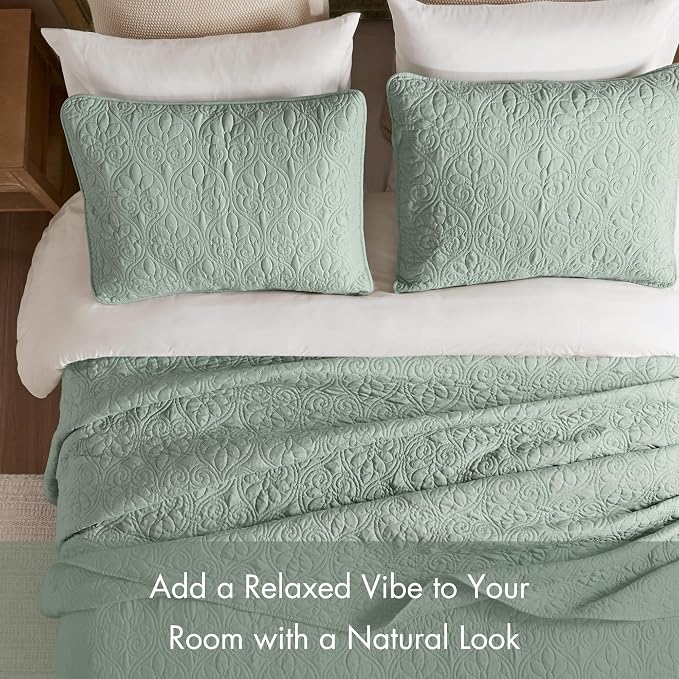 Madison Park King Quilt Bedding Set, Cottage-Inspired Damask, Classic Stitch - Image 5