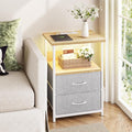 Fixwal Night Stand with Charging Station, Led Nightstand, 2 Fabric Drawers | by Fixwal