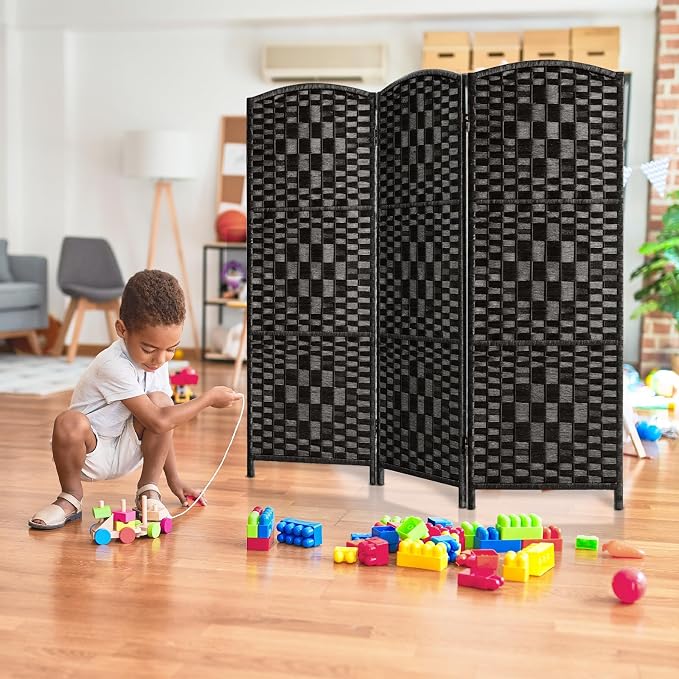 HALLYBEE Short Room Divider, Small Folding Privacy Screens, 3 Panel Black | - Image 6