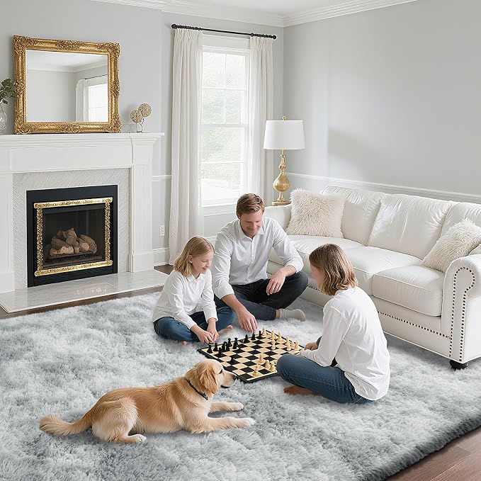 Mottled Light Grey 5x8 Area Rugs - Image 3