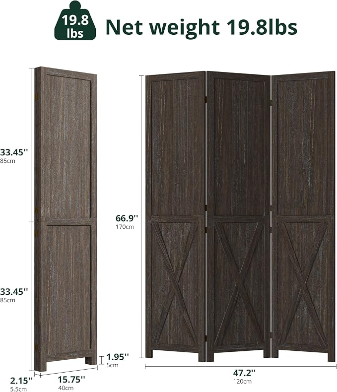 3 Panel Folding Room Divider, Solid Wood Privacy Screen, Freestanding Partition - Image 2