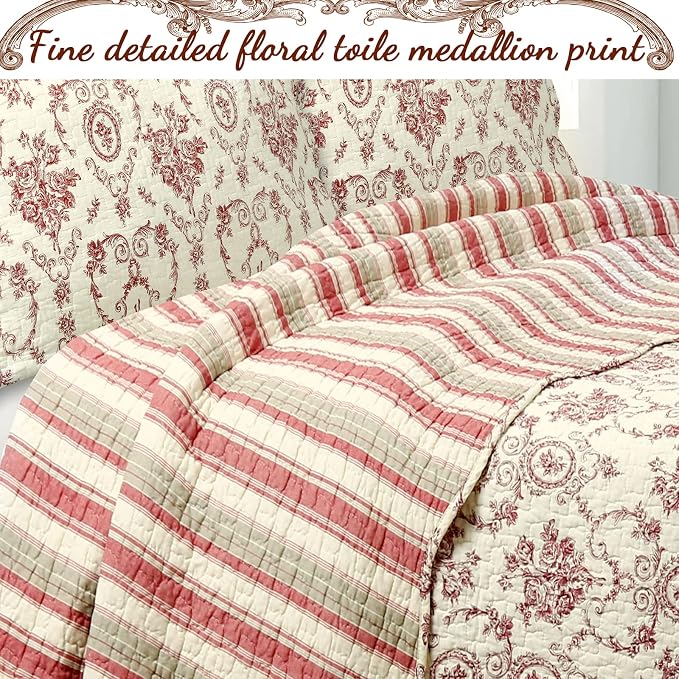 Cozy Line Home Fashions French Medallion Beige Burgundy Red Rose Flower Pattern - Image 2