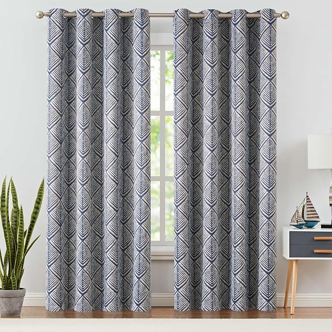 jinchan Blue Blackout Curtains Geometric Patterns Grommet 96 inch 2 Panels | - Image 2