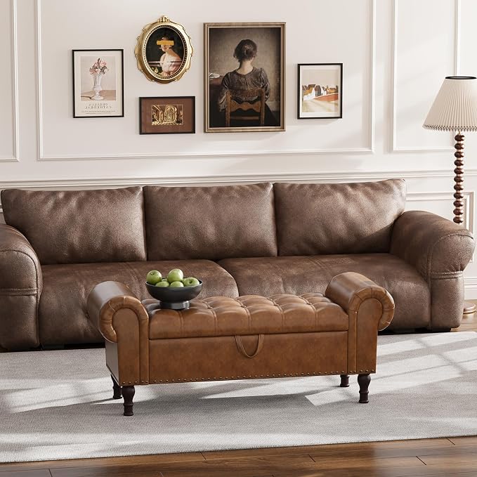 Apicizon 50" Bench with Storage, Upholstered Tufted Button Bedroom Bench with - Image 8