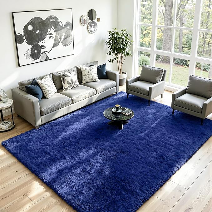 8x10 Fluffy Area Rug for Living Room: Soft Non-Slip Blue Bedroom Carpet | Ultra - Image 2