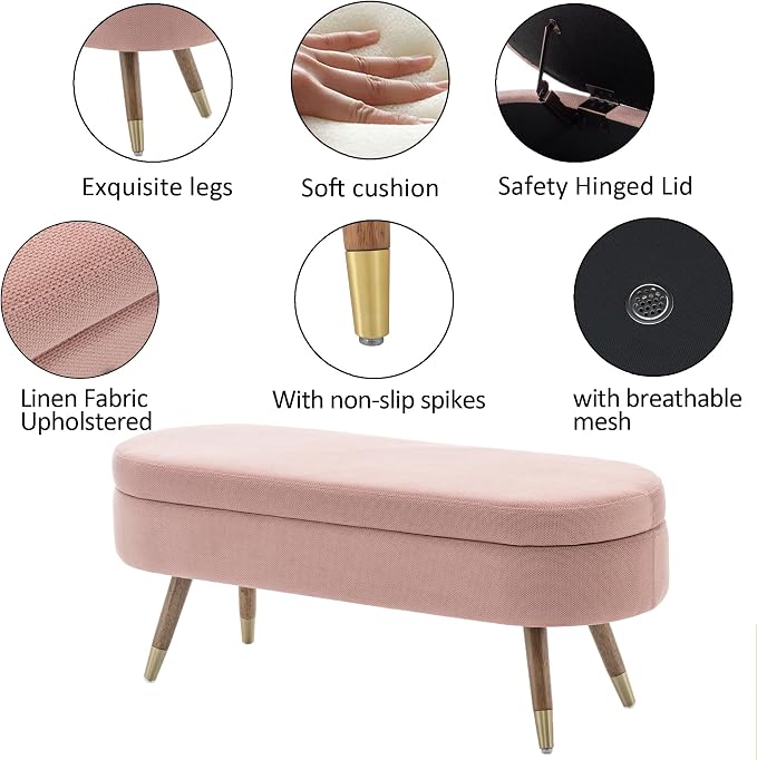 IAFIKE Oval Storage Bench 43.5" Ottoman Bench Upholstered Boucle Fabric - Image 4