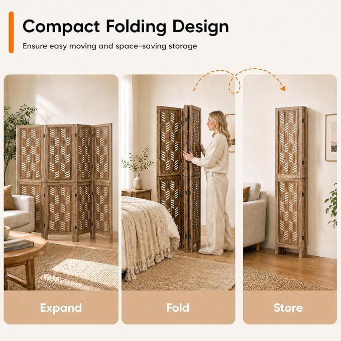 GIANTEX 4 Panel Folding Room Divider, Wood Privacy Screen - Image 5