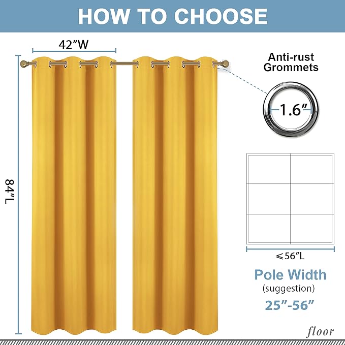 Diraysid Yellow Grommet Blackout Curtains - Image 6