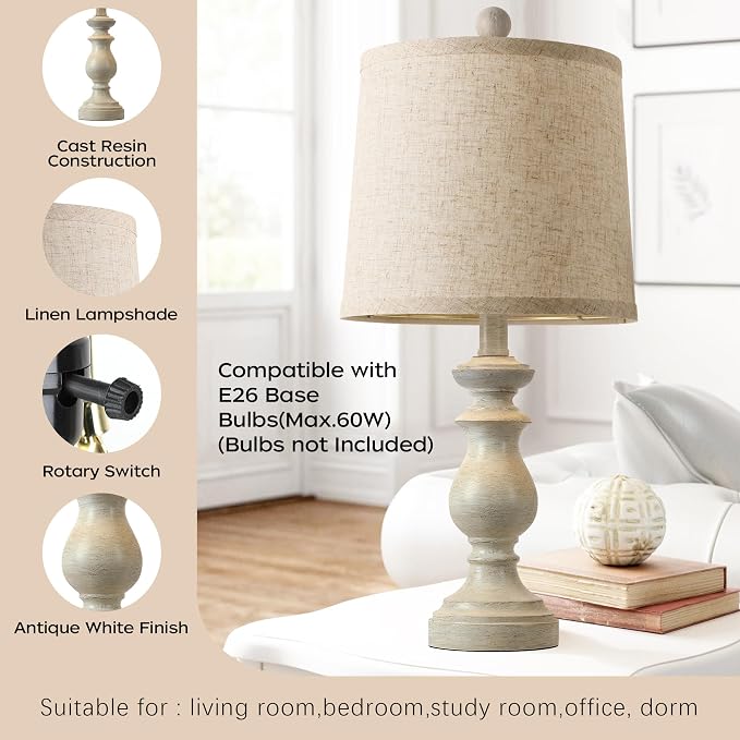 Traditional Table Lamp Set of 2, Rustic Farmhouse Table Lamps - Image 3