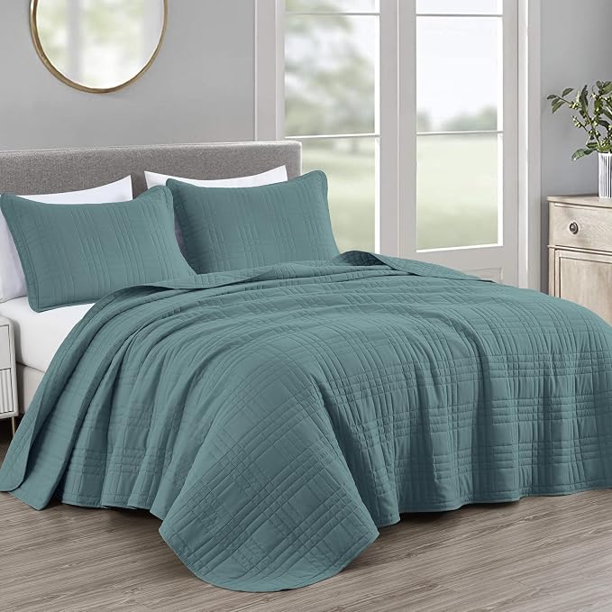 Chezmoi Collection Kingston King Size Bedspread Set, 3-Piece Blue Oversized by ChezmoiCollection