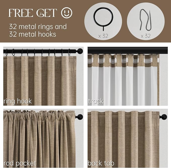Topfinel 100 Inch Long Black Out Burlap Custom Curtains, Taupe Greige Tweed - Image 5