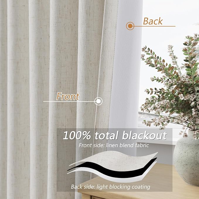 Boho 100% Blackout Linen Curtains 84 Inch Long 2 Panels Set - Image 4