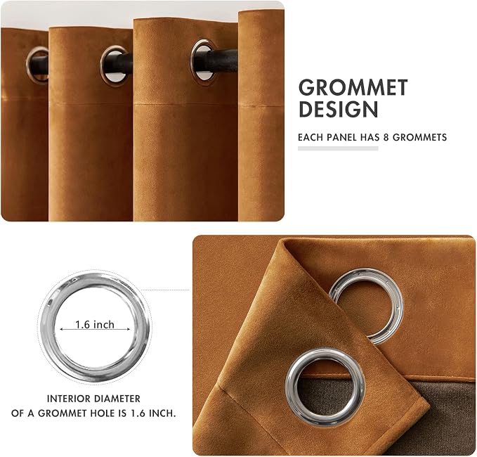 MIULEE Velvet Curtains Gold Brown 52 x 84 Inch Length Set of 2 | Grommet Drapes - Image 2