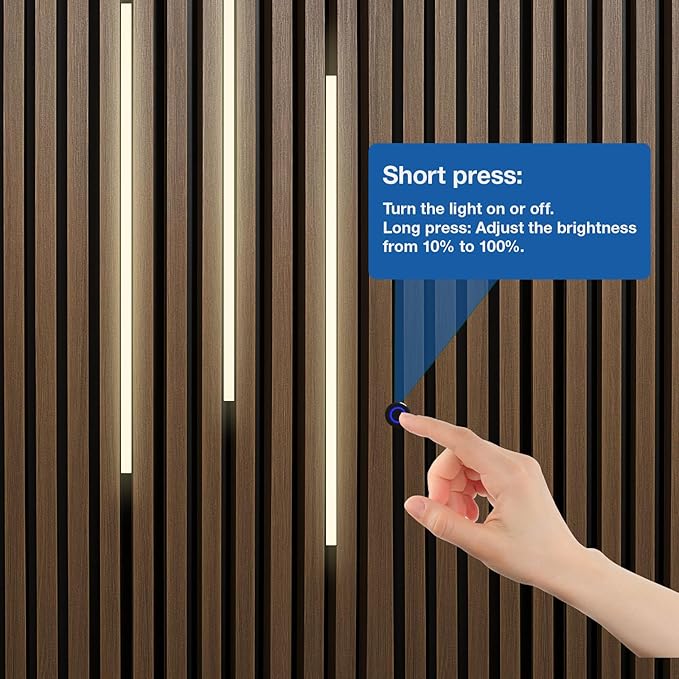 NeatiEase LED Recessed Lighting Kit for Wood Slat Wall Panel, 8 Pcs Self-Adhesive 3000K Warm LED Light with Smart Switch and Adjustable Brightness for Cabinet, Headboards, Stairs, Kitchen