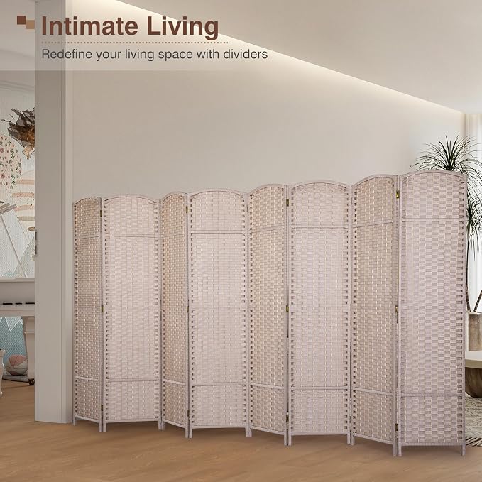 Room Divider 8 Panel 5.6 FT Tall Privacy Screen Waterproof Wood Frame Partition - Image 2