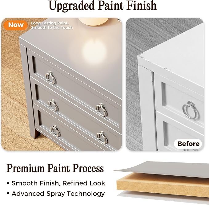 Huuger Paint Night Stand with Charger Station, 3 Drawer Nightstand Set of 2 | - Image 6