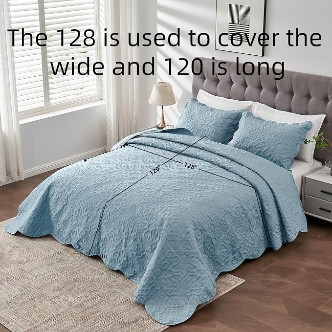 Kingnex Oversized King Bedspreads 128x120 Spa Blue | Lightweight, Extra Wide - Image 2